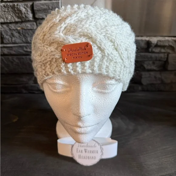 Handmade Knit Ear Warmer in Cream - Picture 1 of 6